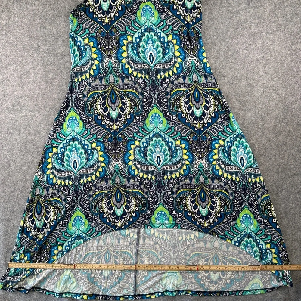 New York & Company Womens High Low Tank Dress M Blue Paisley Stretch Jersey